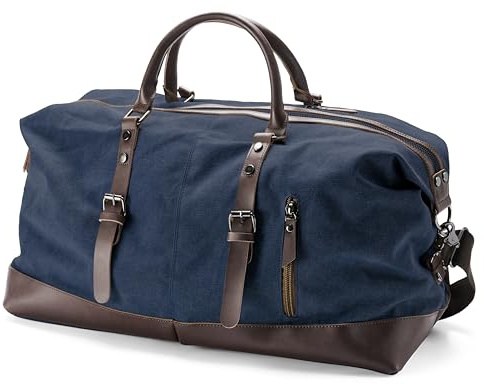 Trendhim Reisetasche Herren | 40L Duffel Bag aus Canvas & braunem Leder | Dänisches Design | Weekender Sporttasche für Reisen, Freizeit & Fitness