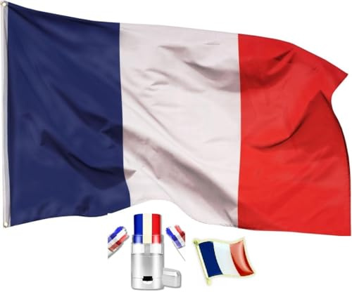 Drapeau Français 90cmx150cm Stick Maquillage Bleu Blanc Rouge+Pin Badge Flottant