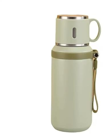 600ml Vacuum Flask, Portable Coffee Cup with Lid, Double Function Coffee Cup, Outdoor Water Bottle for Camping, Cycling, Car, Home, Office, Drinkware (green)