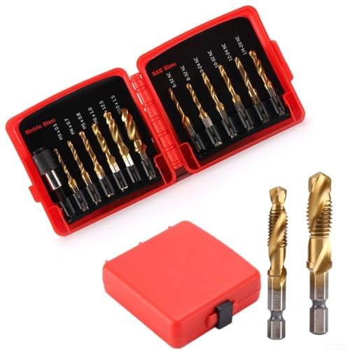 Lot de 13 forets de tarauds SAE et métriques, tige hexagonale, adaptateur à changement rapide, pour outils de coupe de filetage HSS pour perçage, taraudage, ébavurage