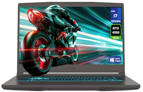 msi Thin 15 Gaming Laptop, Intel Core i7-13620H, 32 GB DDR4 RAM, 2 TB PCIe SSD, 15.6” FHD (1920x1080) 144Hz Display, Nvidia G-Force RTX 4050, Backlit Keyboard, W11 Pro, Black