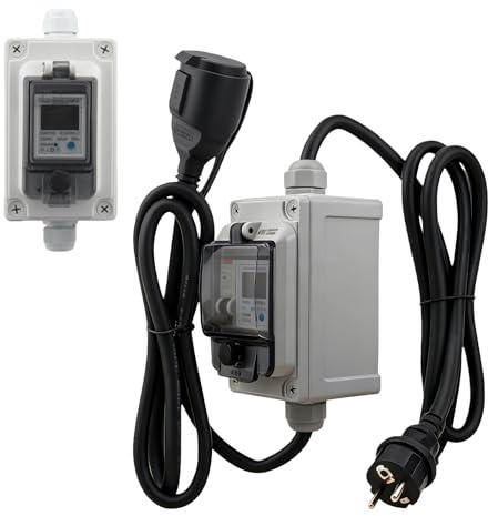GAOUTO Compteur électrique numérique mobile 220 V - Appareil de mesure KWH - Avec disjoncteur FI - Compteur intermédiaire de courant avec boîtier de compteur électrique IP67 - Pour camping-cars