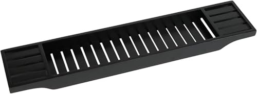 Almineez Luxury Bamboo Wood Bath Tub Caddy Rack Tray, Water Resistant Bathroom Shelf Tidy Tray Storage Shelf Organiser (Black)