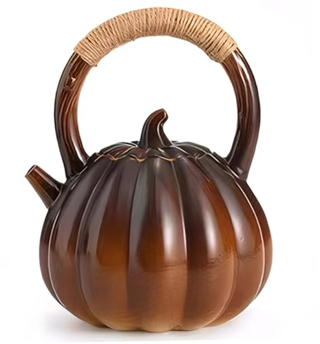 Théière à citrouille en céramique de 1100ml, bouilloire à thé sifflante avec couvercle poignée, théière Design citrouille pour dessus de cuisinière