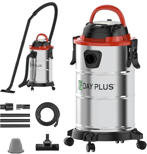 Industrial Vacuum Cleaner Wet and Dry with 4 Caster Wheels, Filter, Nozzle, Flexible Hose and Acessories, 3 In 1 Powerful Vacuum Cleaner Wet/Dry/Blow, 19000pa Electric Bagless Vacuum Dust Extractor