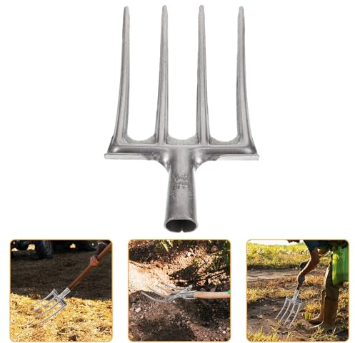 Angoily Rastrello per Terra da Giardino in Acciaio al Manganese, Attrezzo Agricolo Manuale a 4 Denti per Smuovere e Scavare, Utensile per Giardinaggio e Cura Orto, per Raccolta Foglie