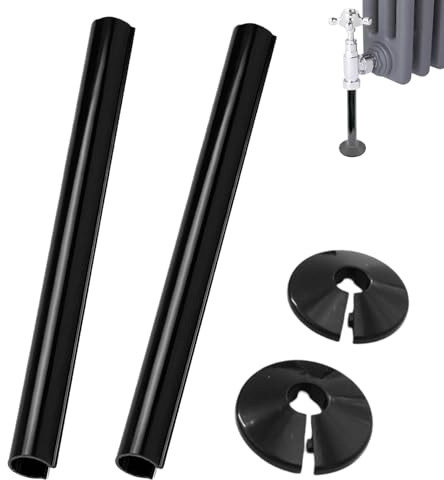 2 Pack Black 15mm x 200mm Radiator Pipe Collar Covers for Home Finishing | Fade-resistant hardwearing build, snap-on tool-free fit, conceals pipe gaps, suits heating systems, elevates interior finish