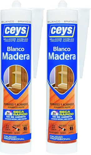Ceys - Sellador acrílico madera Blanco - Seca rápido - No se agrieta - Cartucho 280 ML (Paquete de 2)