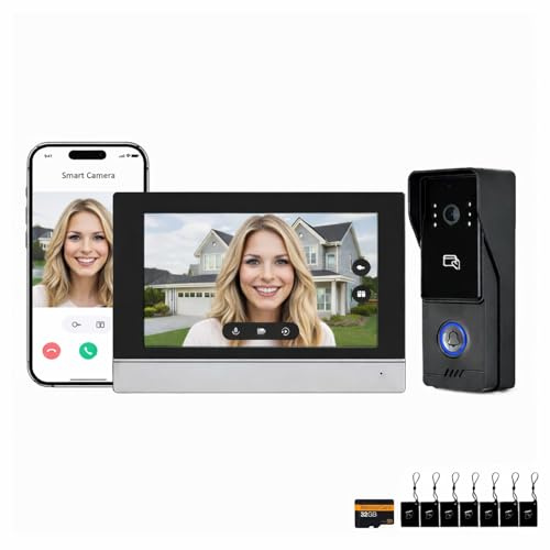 HVLOSNE Visiophone WiFi TUYA avec contrôle d’accès, interphone vidéo connecté, ouverture de porte via application mobile et RFID(IC) / NFC, pour entrées résidentielles et professionnelles(1)