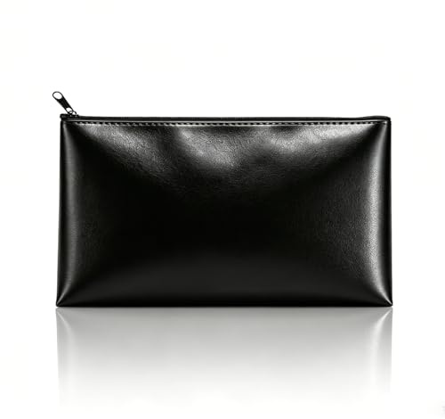 Geldtaschen Banktasche, Geldbeutel aus Kunstleder 28 x 15,5 cm | Geldtasche mit Reißverschluss, Geld Tasche für A5 Dokumente, Geldmappe für Business, Haushalt, Schule(Schwarz)