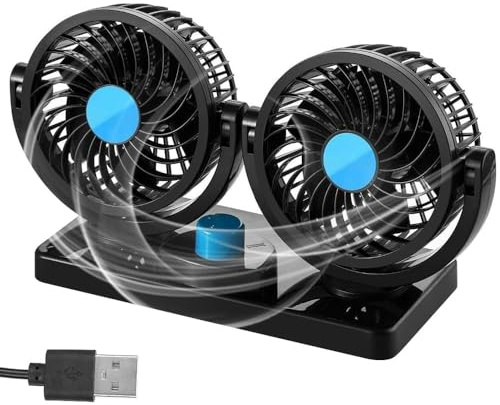 YIXUEERWSY 1 Pezzo Ventilatore per Auto USB Doppia Testa per Citroen AMI Electric 2020-2024, Plastica Ventola di Raffreddamento Girevole Silenzioso Potente