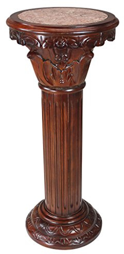 Design Toscano AE1180 Imperial Pedestal Column Plant Stand, Large, 36 Inch, Cherry,Hardwood and Marble