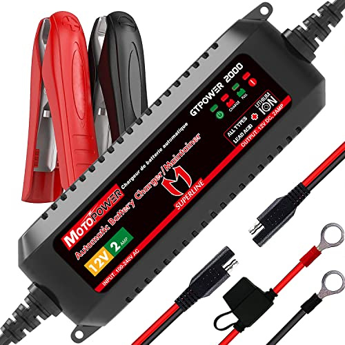MOTOPOWER MP00207A 12V 2Amp Automatic Battery Charger and Maintainer | For Lead-Acid & Lithium Batteries
