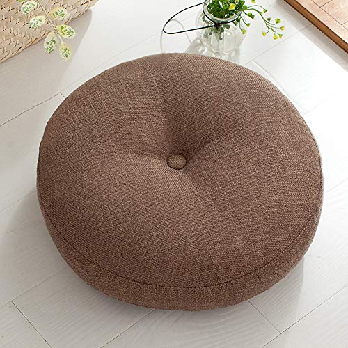 Rund Leinen Kissen verdickt große Stoff Bodenkissen im japanischen Stil Tatami Kissen Balkon Fenster Stuhlkissen,Braun,60x60cm