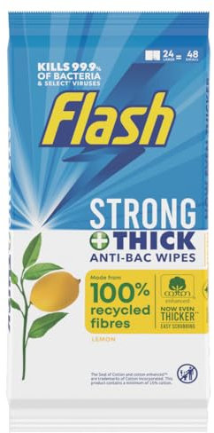 Flash Antibacterial Strong & Thick Cleaning Wipes, Crisp Lemons, 192 Extra Large Wipes (24 x 8)
