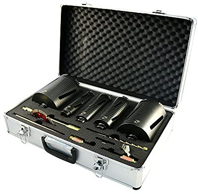 Abracs ABDCORESET5 5pc Dry Diamond Core Bit Set - Cores 42mm, 52mm, 65mm, 117mm and 127mm - Many Accessories, In Aluminium Case