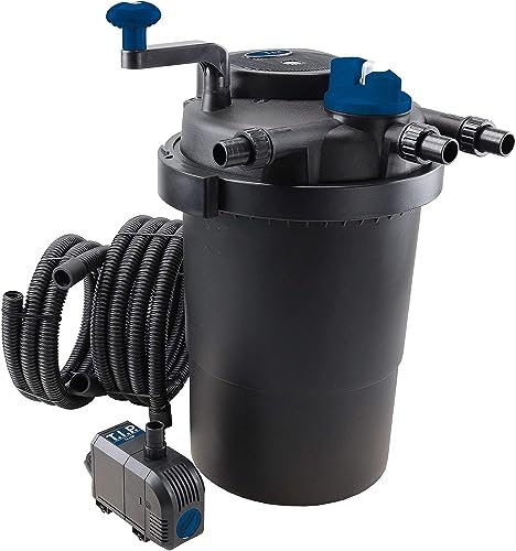 T.I.P. Teichdruckfilter-Set 10000 l - Inkl. Pumpe, UV-C Strahler 11W, Rückspülfunktion - 2000 l/h Filterkapazität mit Schläuchen, TFP 10000 UV 11, 30298