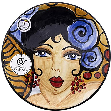 CERÁMICA RAMBLEÑA | Plato Decorativo para Colgar en Pared | Plato de cerámica | Plato Pared Decorado Flamenca Azul - Modelo D14 | Decoración 100% Hecho a Mano | 22x22x2.5 cm