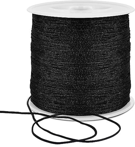 TONIFUL 1mm x 100m Black Nylon Cord Satin String for Bracelet Jewelry Making Rattail Macrame Waxed Trim Cord Necklace Bulk Beading Thread Kumihimo Chinese Knot Craft