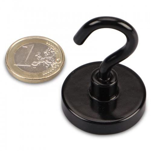 magnets4you - Hakenmagnet Ø 32 mm | schwarz | Haftkraft ca. 28 kg