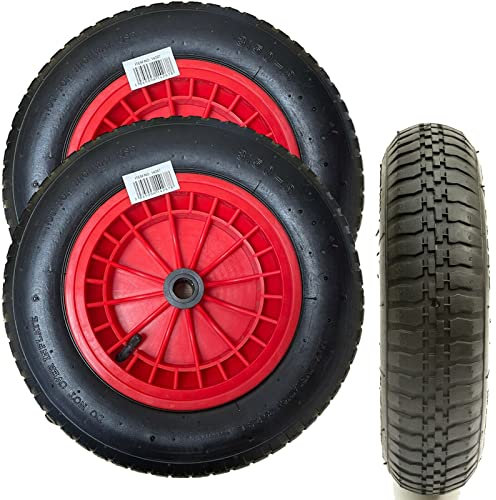 Yorkshire Homeware 14 Pneumatic 3.50-8 Wheelbarrow Wheel Pneumatic Sack Truck Trolley Wheel Puncture Proof Tyre Complete for Garden Trolley Barrow Trailer Truck Red & Black (2)