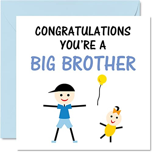 Stuff4 Biglietto di auguri per nascita, con scritta in lingua inglese Congratulations You're a Big Brother (lingua italiana non garantita), 145 x 145 mm, per fratelli e sorelle