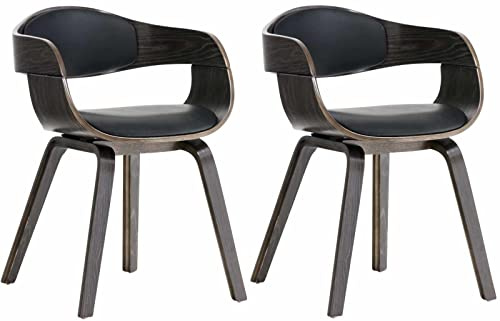 CLP 2er-Set Esszimmerstühle Kingston, ergonomisch mit gepolsterter Rückenlehne, Kunstleder & Holz, bis 150 kg belastbar - Farbe schwarz/grau