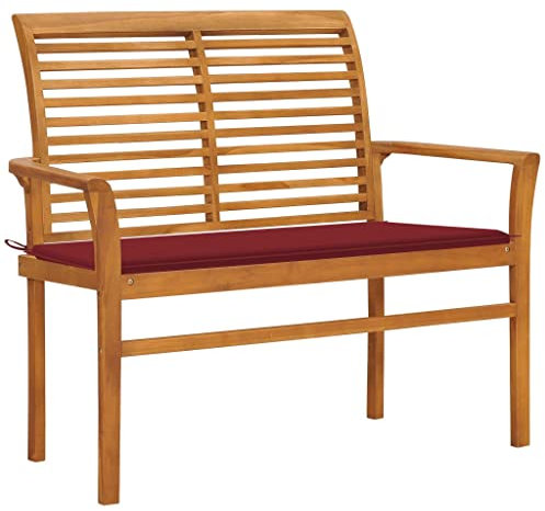 homiuse 112x55x94 cm Gartenbank mit Auflage Sitzbank Holz Bank für Balkon Terrasse Holzbank Balkon Möbel Biertischgarnitur Parkbank Teakbank Balkonbank Gartenmöbel Weinrot Massivholz Teak