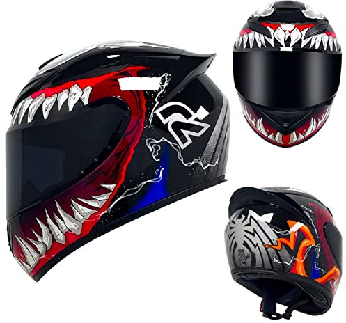 DXDRT Ganzgesicht Motorradhelm Motorrad Motorrad Street Bike Helm Flip Up Visier Motocross Racing Crash Helm Für Erwachsene Männer Frauen Mit Getönten Visieren,Venom,M