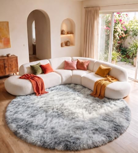 MARATIP Teppich Kinderzimmer Hellgrau Ø 100 cm Flauschig | Hochflor-Teppich, waschbar, rutschfest, kuschelig. Ideal für Schlafzimmer, Spielzimmer und Wohnbereich.