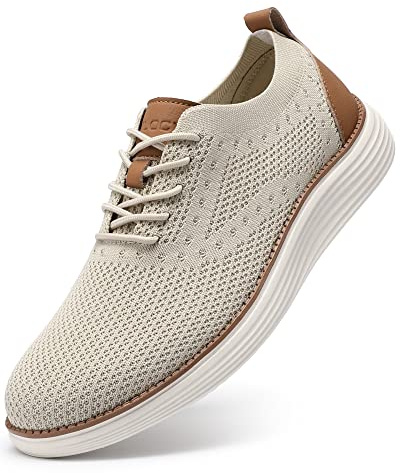 VILOCY Men's Casual Dress Sneakers Tennis Walking Shoes Beige,EU43