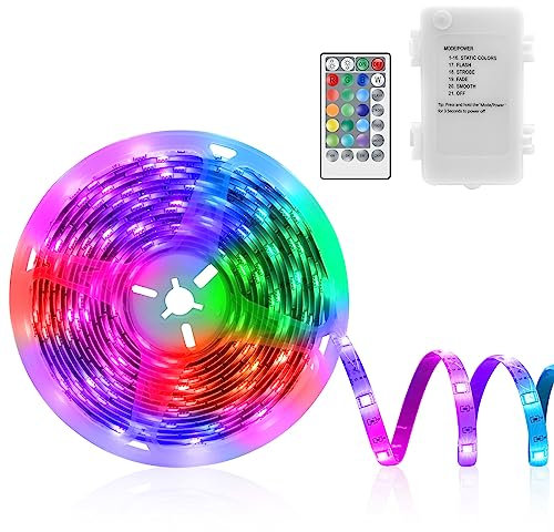 5M LED Strip Batteriebetrieben, 150 LED Lichtband RGB 5050 Selbstklebendes 16 Farbenwechsel LED Strip mit Fernbedienung für Zuhause Schlafzimmer Party Dekoration