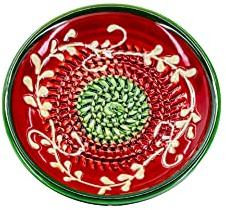 Kaladia Keramik Reibeteller/Keramikhobel - ideal für Ingwer, Parmesan etc. - in Rot & Grün - Durchmesser: 12 cm - handgemacht & handbemalt - Made in Spain