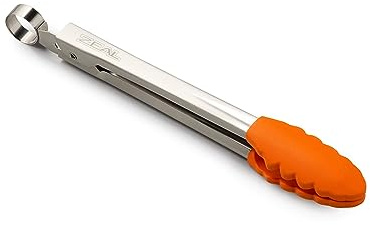 Zeal Silicone Mini Kitchen Cooking Tongs with Stainless Steel Handle – Perfect for Cooking, Grilling, BBQ, Air Fryer, and More, Heat-Resistant, BPA-Free, and Easy-to-Clean, 20cm, Neon Orange