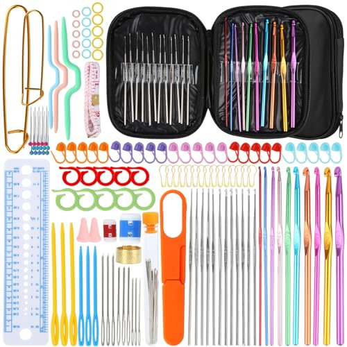 127 Teiliges Häkelnadel Set, Häkelnadel Set mit Tasche, Crochet Set Hekeln Set für Anfänger, Maschenmarkierer, Häkelzubehör, Knitting Set für DIY Häkeln