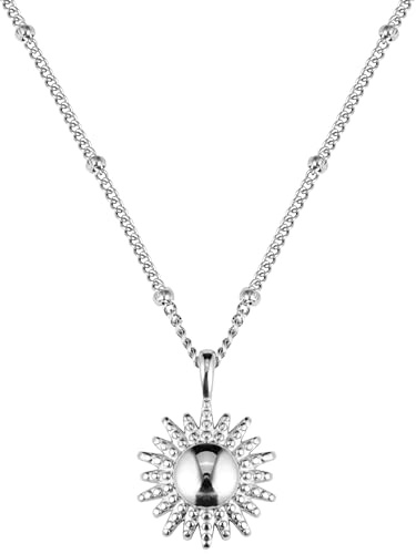 BONNYBIRD® Kette Sonne Silber Damen Edelstahl Halskette mit Anhänger Wasserfest Sonnenkette Silberkette Frauen Lang Vergoldet Silberschmuck Layering Sommer Boho Festival Accessoires Sun