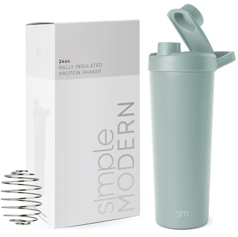 Simple Modern Stainless Steel Shaker Bottle with Ball 24oz | Metal Insulated Cup for Protein Mixes, Shakes and Pre Workout | Rally Collection | 710ml | Sea Glass Sage