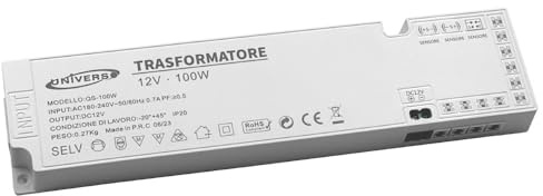 Vetrineinrete® Alimentatore trasformatore slim da 230v a 12v 100 watt per strip led sensori luci 6 uscite 3 ingressi