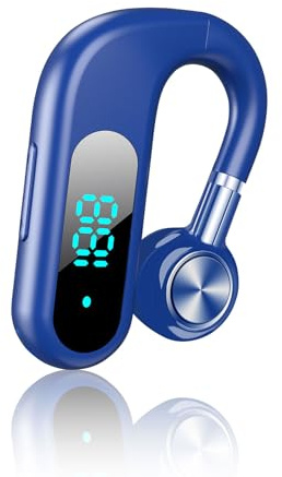 Xmenha Casque à Conduction Osseuse, Stéréo Bluetooth 5.3 sans Fil à Conduction Osseuse Écouteurs avec Micro Écran numérique LED pour Conduite,Angle réglable à 360 Degré Écouteur Petit Portable Bleu