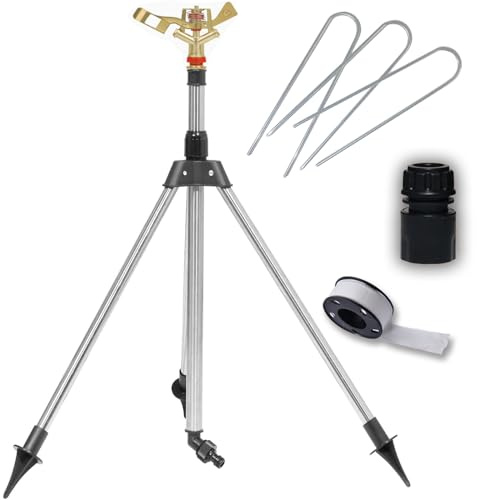 LIBRNTY Arroseur sur Trépied,Arroseur Oscillant,Pistolet arrosage Jardin,Arroseur de Jardin sur trépied télescopique en Laiton,Rotatifs Automatiques À 360 Degrés pour Cour, Jardin, pelouse (Vert)