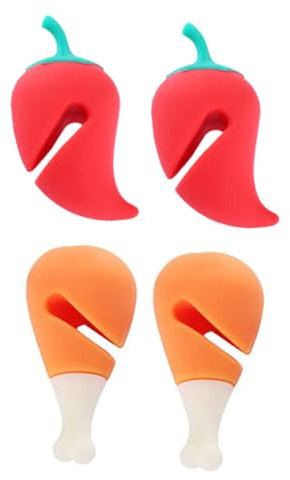 OUNONA 4pcs Silicone Pot Lid Lifters Cartoon Chili and Drumstick Design Heat-Resistant Pan Lid Holders Spill-Proof Protective Stopper for Kitchen Cooking