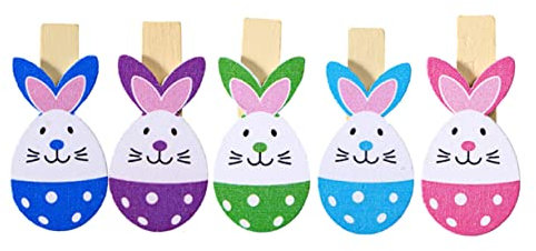 AOKWAWALIY Lot de 36 pinces à linge décoratives en bois pour bureau - Petites pinces à linge décoratives - Lapin de Pâques - En bois - Clips photo créatifs - Guirlande lumineuse en bois - Miniature -