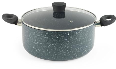 Russell Hobbs RH03410EU7 Nightfall Stone 28 cm Stockpot – Non-Stick Cooking Pot, Tempered Glass Lid, Induction Suitable, Durable Aluminium Cookware, Soup Pan, Easy Clean, PFOA-Free, Soft-Touch Handles