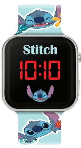 Stitch - Orologio digitale al quarzo LED per bambini, con cinturino in silicone, blu, Disney, Blu, Disney