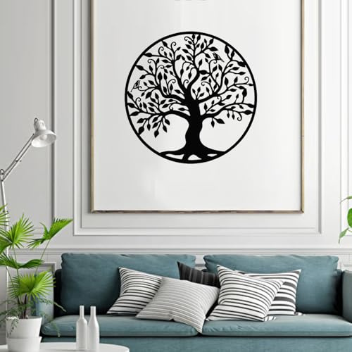 BGTODO 40 cm Art Mural en Métal Arbre de Vie Noir en Fer Décoration Murale pour la Maison Plaque Murale Viking pour le Salon (Arbre de vie, M, Style basique)