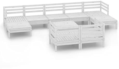WEMYUFURN 10-TLG. Garten-Lounge-Set Weiß Massivholz Kiefer, Outdoor-Sitzgruppe, Terrassen-Lounge-Set, Garten-Couchgarnitur - Wetterbeständig, Komfortabel - für Terrasse, Garten und Balkon