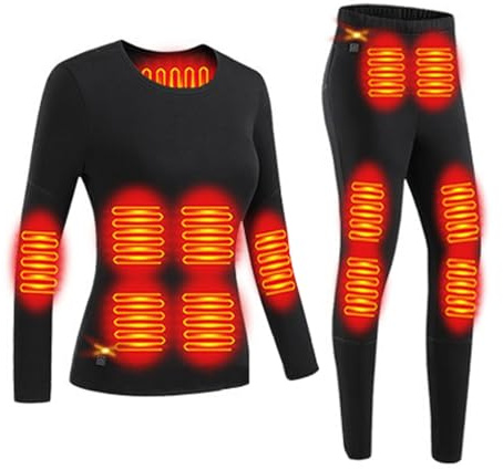 Yahbrra Beheizbare Unterwäsche Damen, 28 Zonen Heizung Thermounterwäsche Set USB Elektrisch Beheizte Kleidung Top Hose, 3 Gang Temperaturregelung