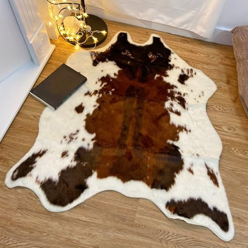 Cooalinar Alfombra de piel de vaca con estampado de vaca, 110 x 85 cm, suave, cómoda, textura peluda, antideslizante, uso en interiores