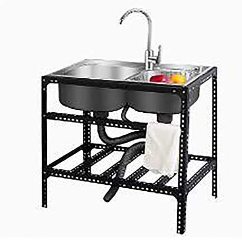 GLMGBP Außenküche, Außenküchenspüle, tragbare Spüle, gewerbliches Küchenspülenset, Doppelspüle, Allzweckkommode, gewerbliche Küchenspüle mit 1 Fach, mit Filter, Esszimmer (Farbe: Warm- und