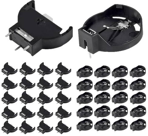 ALAMSCN 50PCS CR2032 Vertical Button Cell Battery Sockets Holder + 50PCS CR2032 CR2025 Coin Button Cell Battery Holder Case